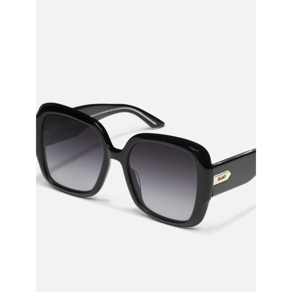 Quay Australia Full Glam Oversized Square Sunglasses- Black Frame/Smoke Lens